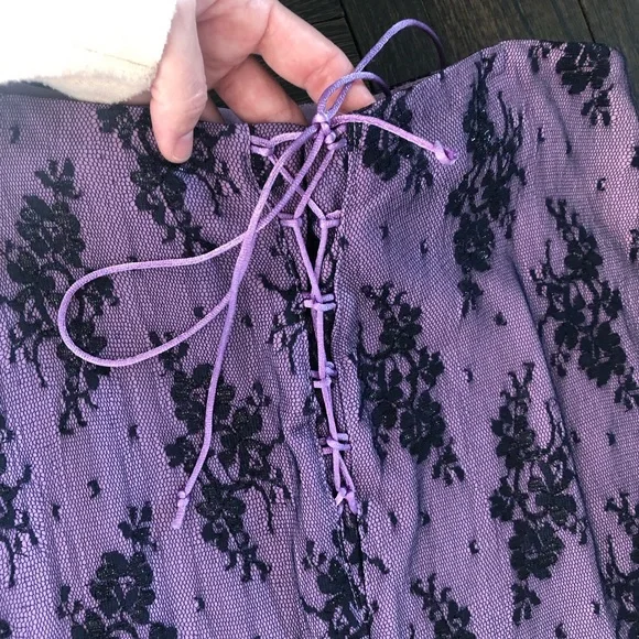 Purple High Low Skirt and Top. Lace fabric.